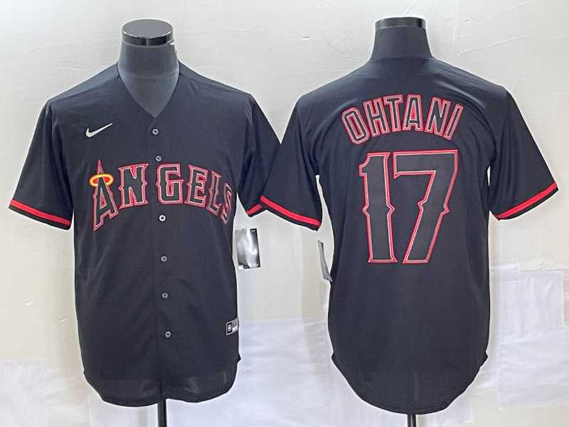 Mens Los Angeles Angels #17 Shohei Ohtani Lights Out Black Fashion Cool base Nike Jersey->los angeles angels->MLB Jersey